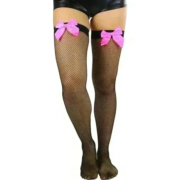 Fishnet Thigh High with Bow - Picture 1 of 2